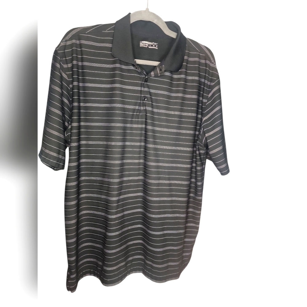 Nike Golf Black and White Striped  Dri Fit Polo Shirt